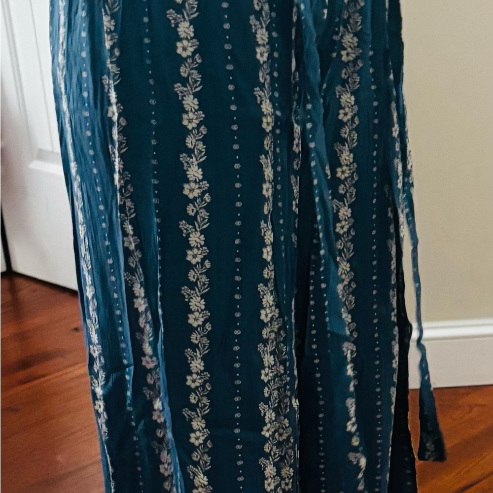 Teal Floral Patterned Pants